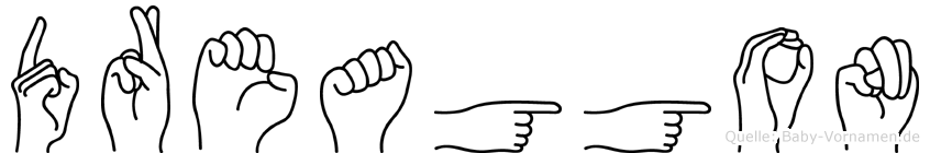 Dreaggon im Fingeralphabet der Deutschen Gebärdensprache