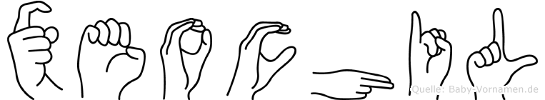Xeochil im Fingeralphabet der Deutschen Gebärdensprache