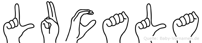 Lucala im Fingeralphabet der Deutschen Gebärdensprache