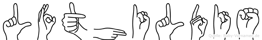 Lüfthildis im Fingeralphabet der Deutschen Gebärdensprache