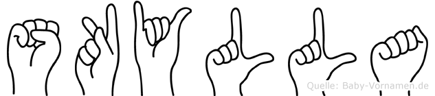 Skylla im Fingeralphabet der Deutschen Gebärdensprache